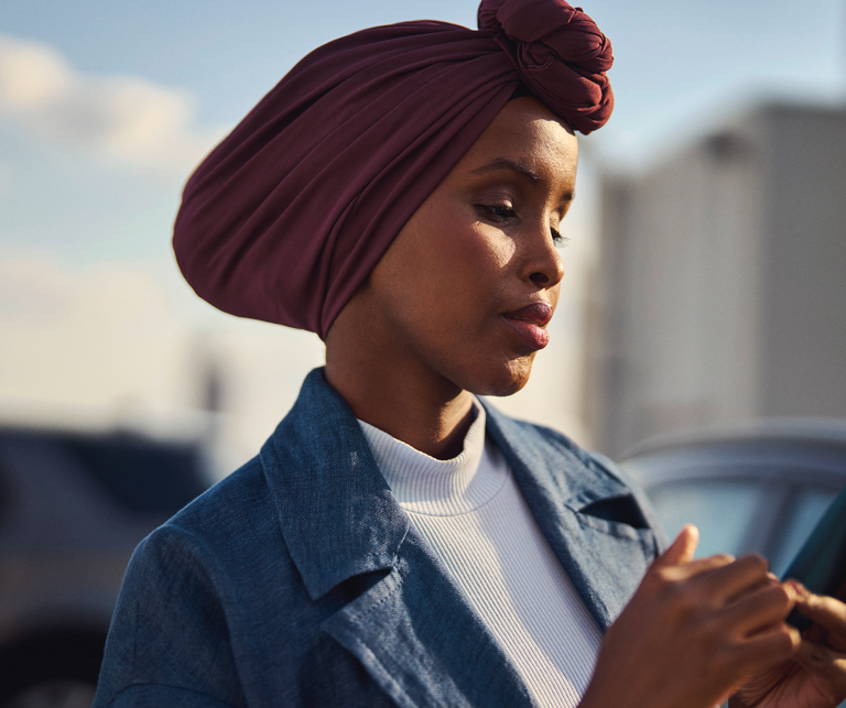 woman looking at phone