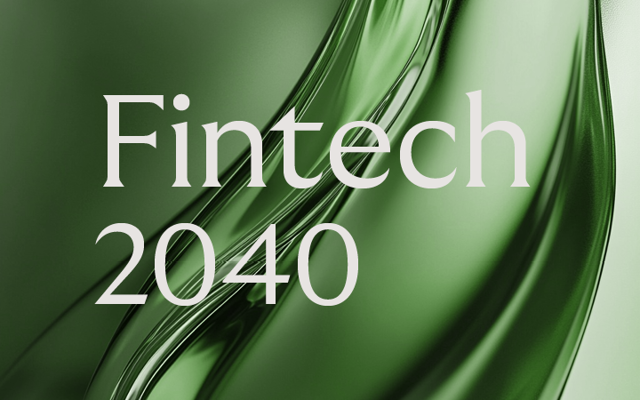 Green flowing background with white text "Fintech 2040"
