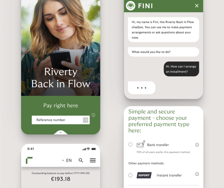 Forhåndsvisning av Riverty Back in Flow-appen, der forbrukerne enkelt kan håndtere gjelden sin.