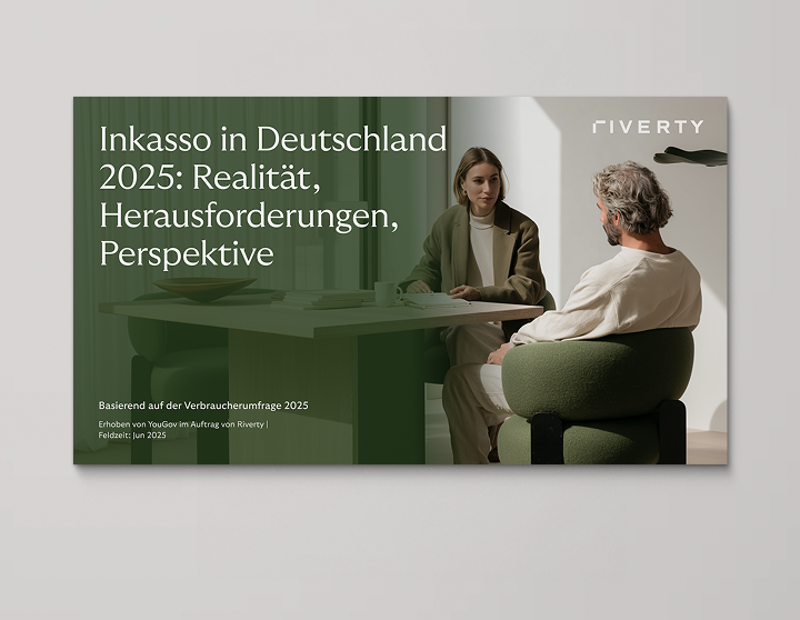 Studie „Verbraucher im Inkasso 2025“ – Cover mit Titel, Datum und Riverty-Branding