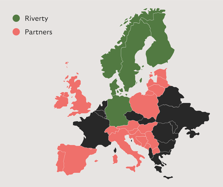 kartta Euroopan maista, joissa free-flow-ratkaisu on tarjolla 