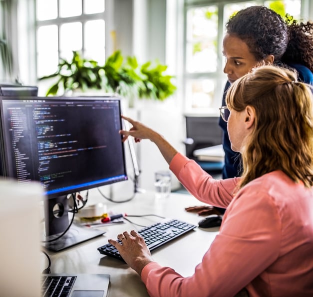 zwei Damen vor einem PC-Bildschirm 