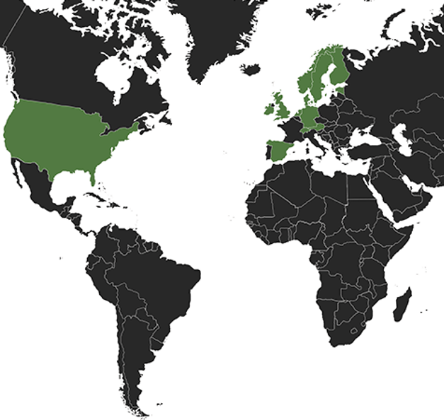 Kort hvorpå landene med Riverty-lokationer er markeret