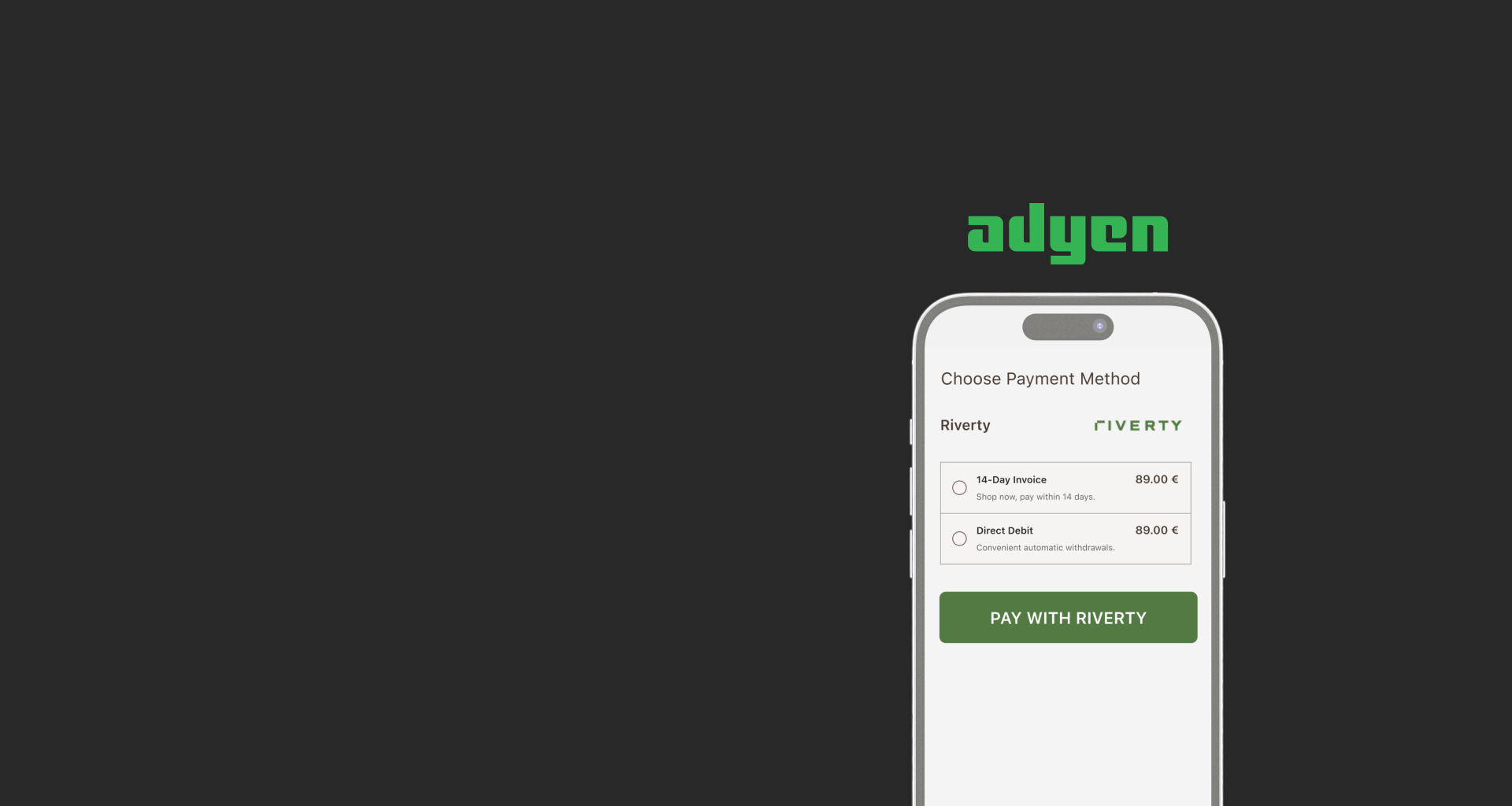 How Riverty’s popular flexible payment options looks on mobile 