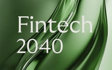 Groene stromende achtergrond met witte tekst "Fintech 2040"