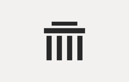 Icon eines Gebäudes mit mehreren Säulen, in schwarz auf grauem Hintergrund.