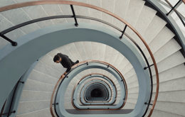 Man walking down the stairs