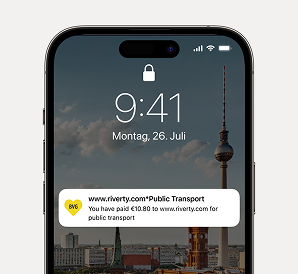 Smartphone screen with BVG App notification showing information about payment done with Riverty.