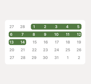  Der Kalender markiert die nächsten 14 Tage.