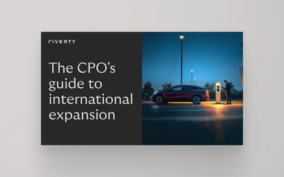 Riverty guide cover: electric car charging, international expansion title shown.