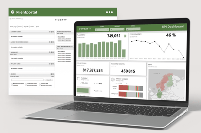Laptop som visar en resultattavla med diagram och KPI:er på skärmen.