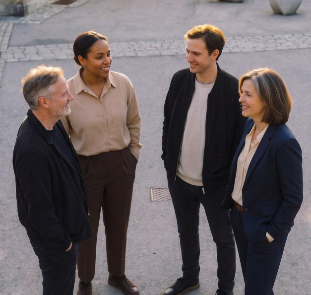 4 persons are discussing