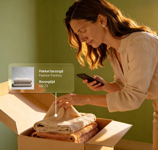 Woman checking package delivery notification