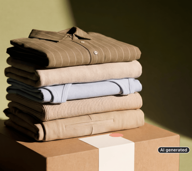 Image shows stack of folded clothes.