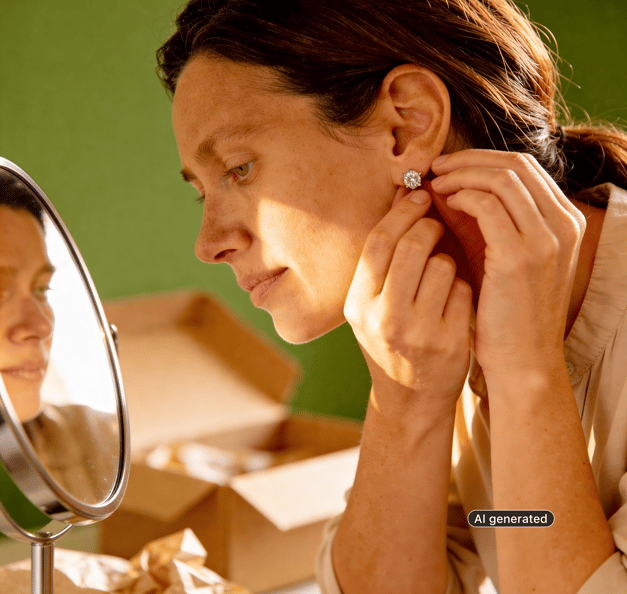Woman putting on earrings