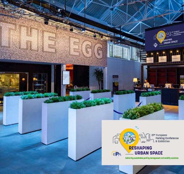 Event space at The Egg Brussels set up for the European Parking Conference.