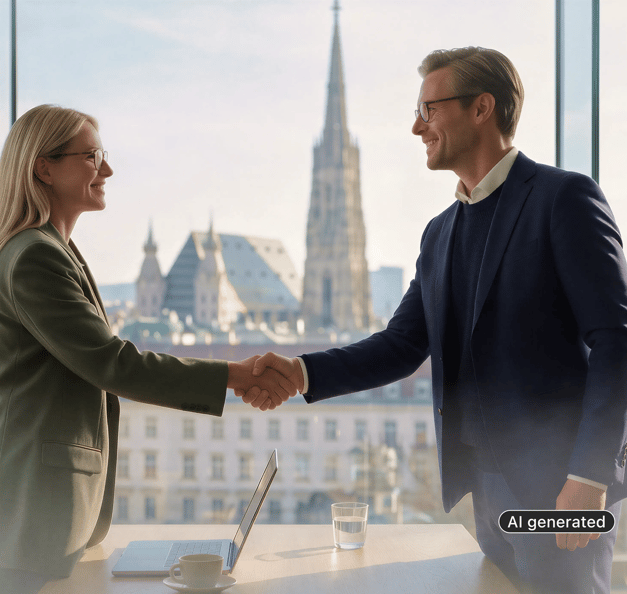 Woman and man shaking hands