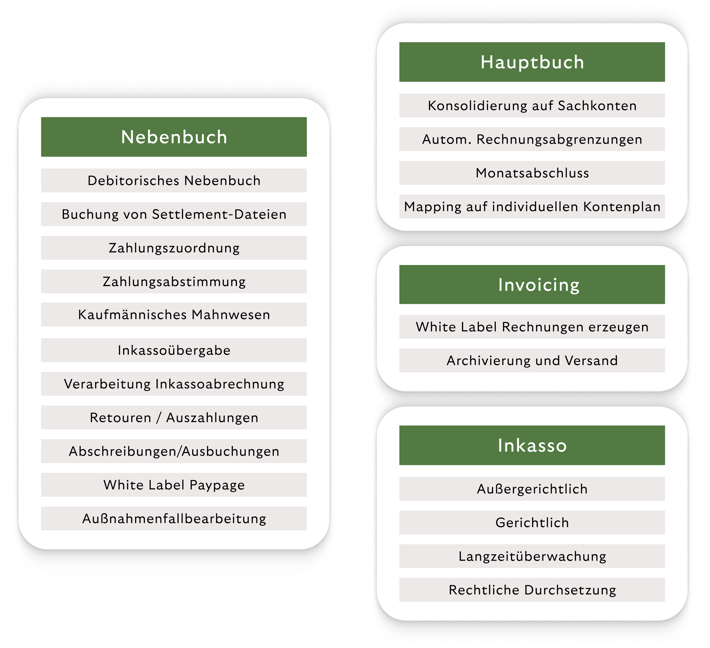 Accounting as a Service by Riverty offers you a large set of features - from subledger to general ledger, invoicing and debt colleciton