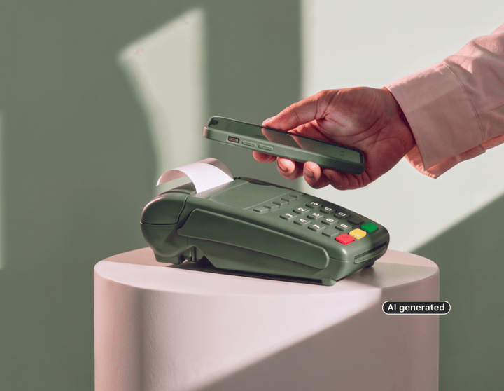 Payment machine at the counter with a receipt