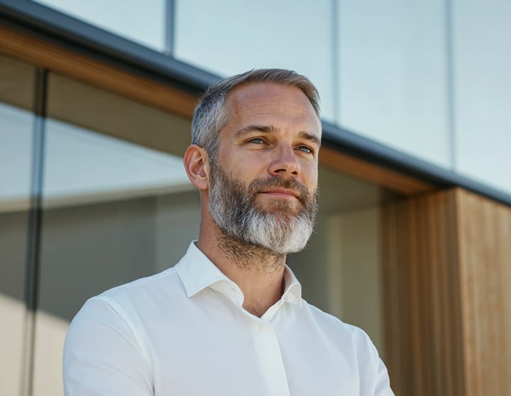 Mann guckt in die Zukunft