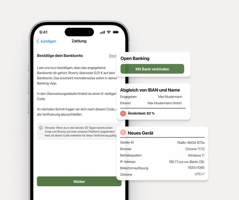 Mobile screen verifying bank account (Fraud prevention)