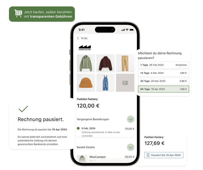 App-Bildschirm, der die Zahlung per Rechnung anzeigt