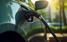 Car being charged on an ev charging station.
